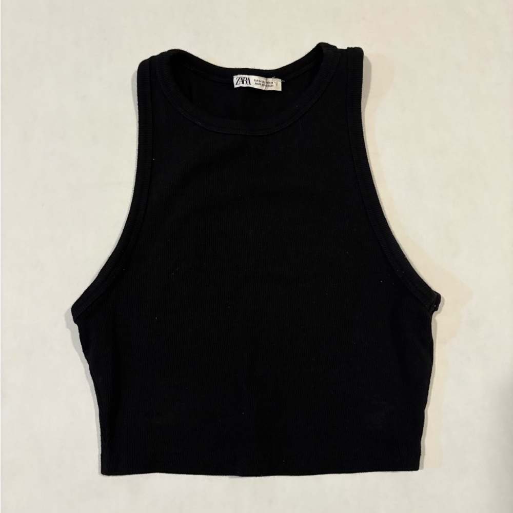 Zara Black Fitted Crop Tank Top